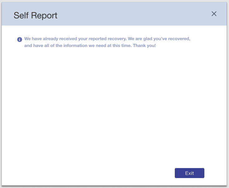 Self-Report Symptoms - Error Already Submitted