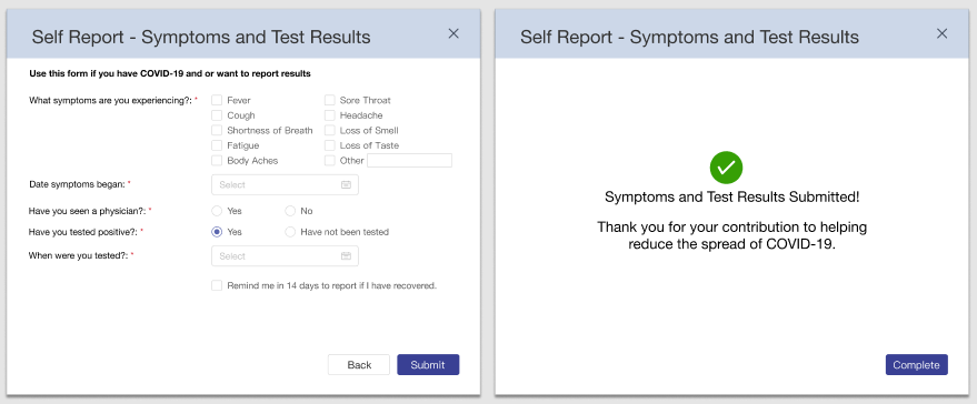 Self-Report Symptoms - Positive Test Submitted